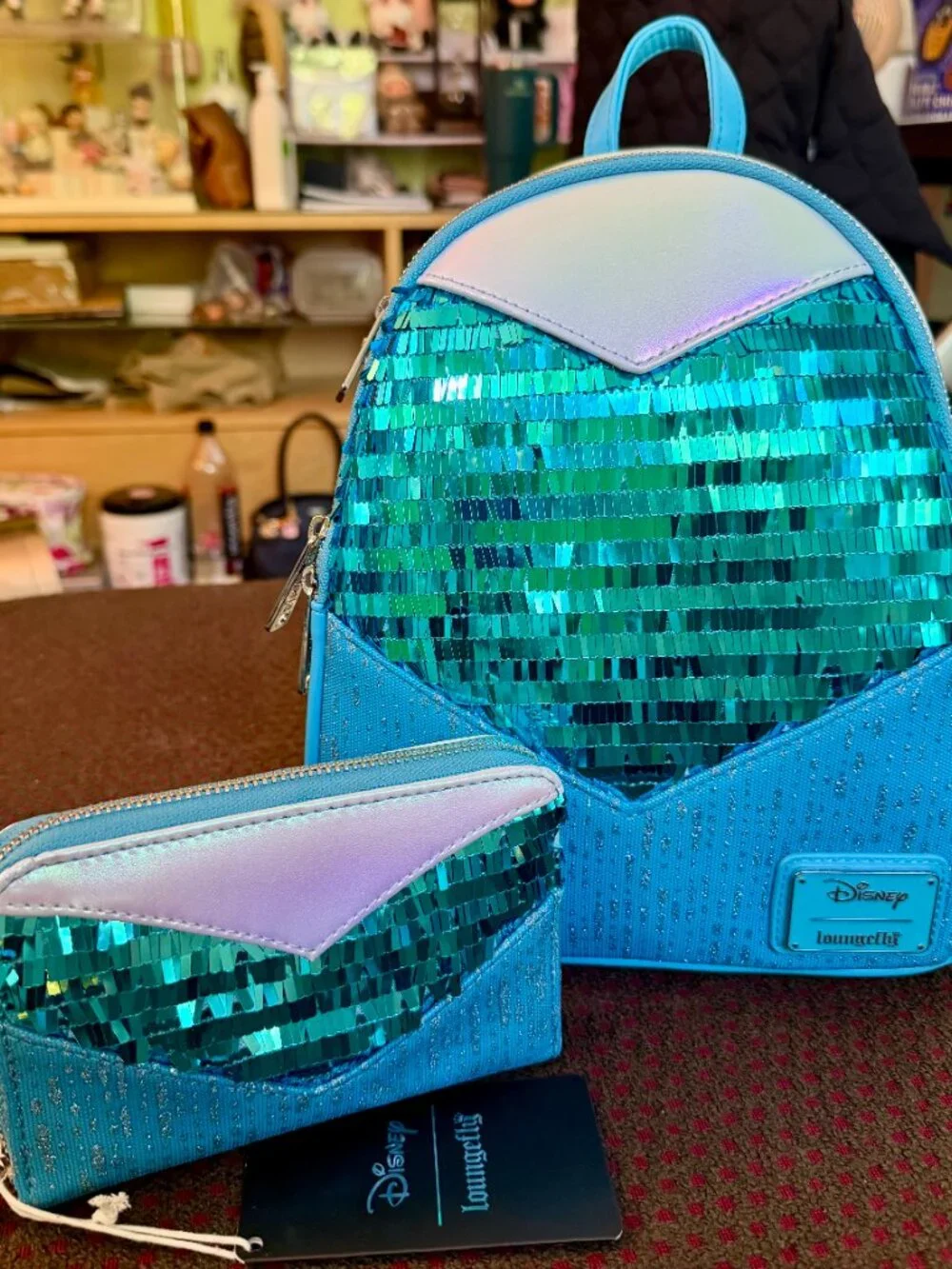 Loungefly Disney Frozen Elsa Glitter Sequin Cosplay Mini Backpack Wallet Set NWT